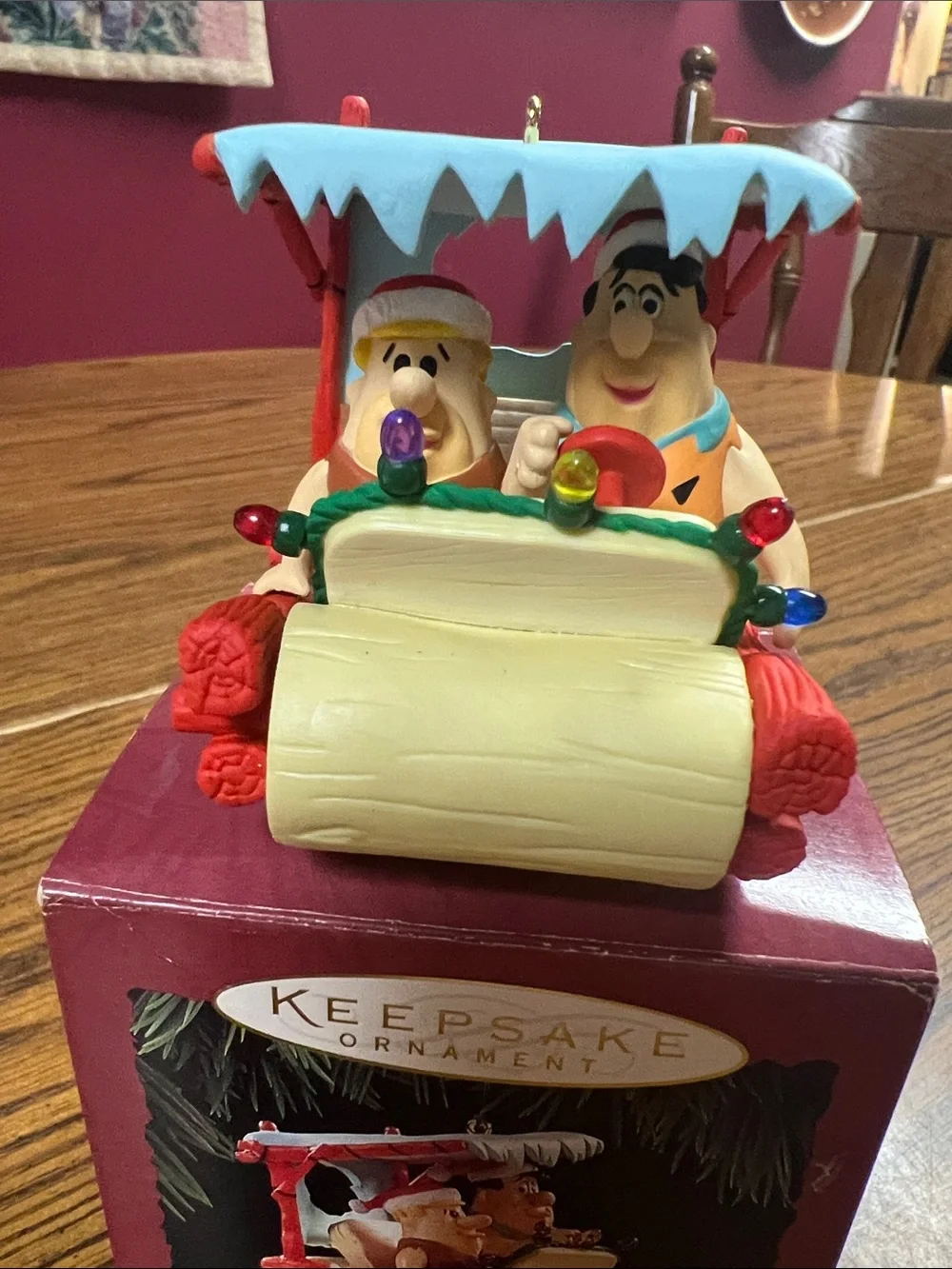 1994 Hallmark Fred & Barney Flintstones Ornament with Blue Canopy
